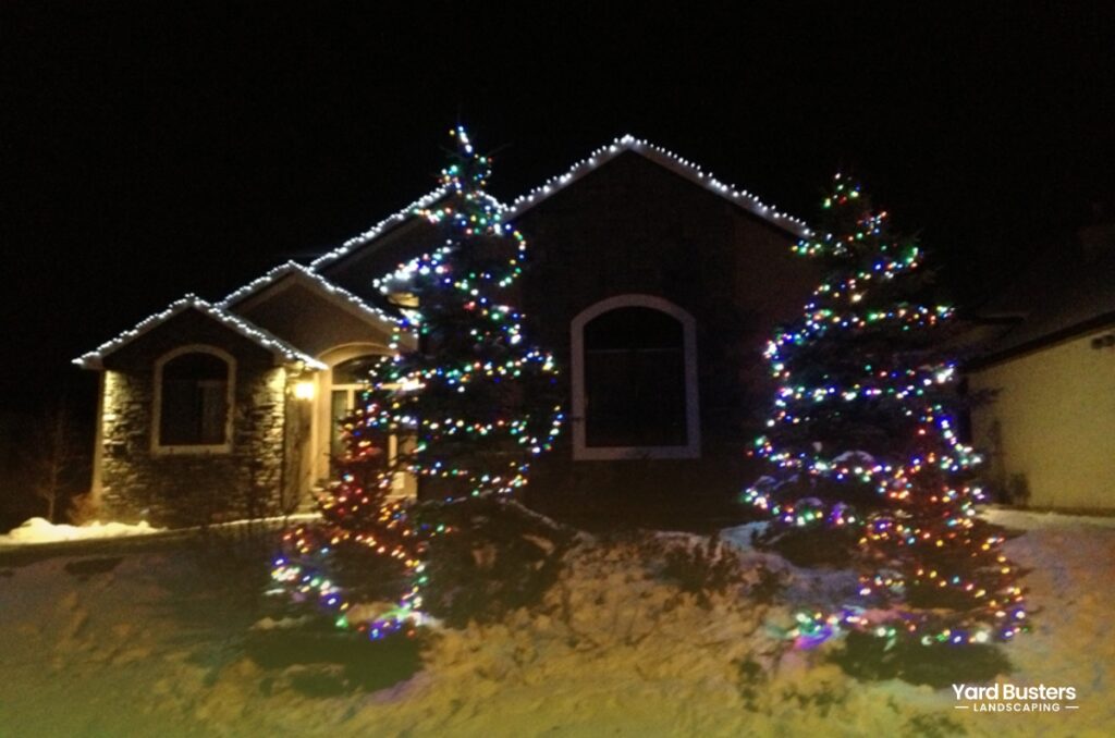 Residential House with Christmas Light Setup in Calgary