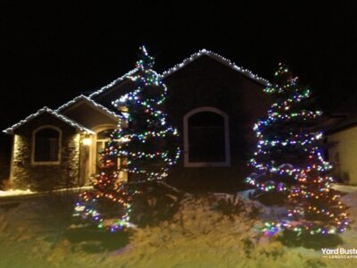 Residential House with Christmas Light Setup in Calgary